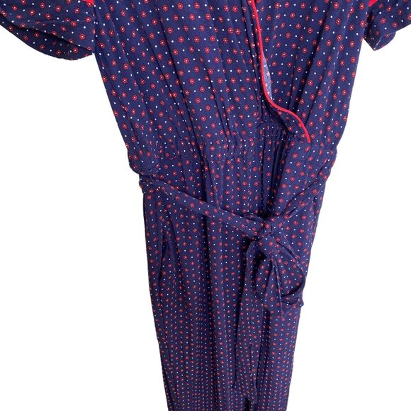 Draper James Self Tie Romper Jumpsuit Medium Navy Blue Red Floral RAW0009 - Picture 3 of 11